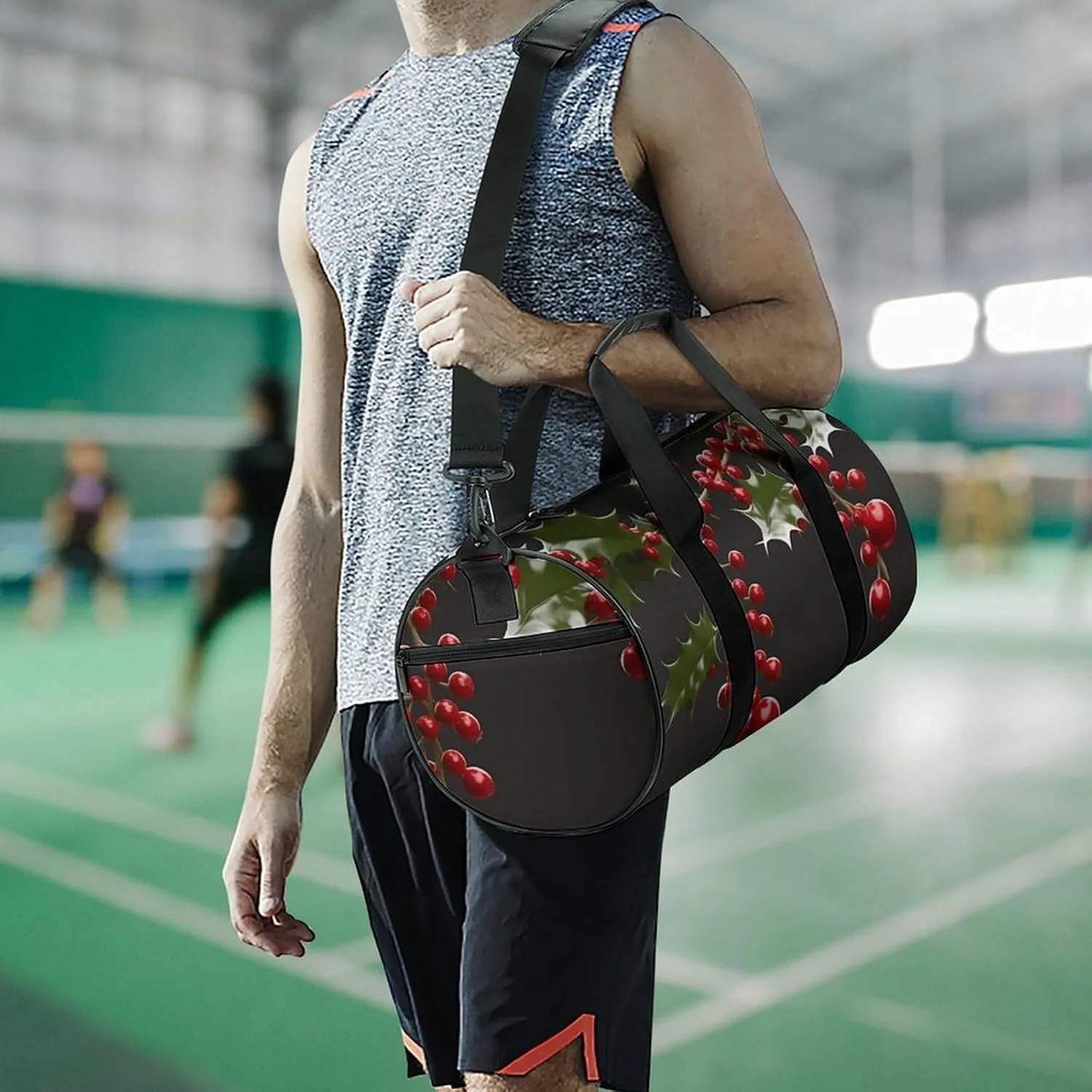 Gym Bags Small Holly Berry Branches Duffel Bag Overnight Bag with Shoe Compartment Carryon Bag for Men Women