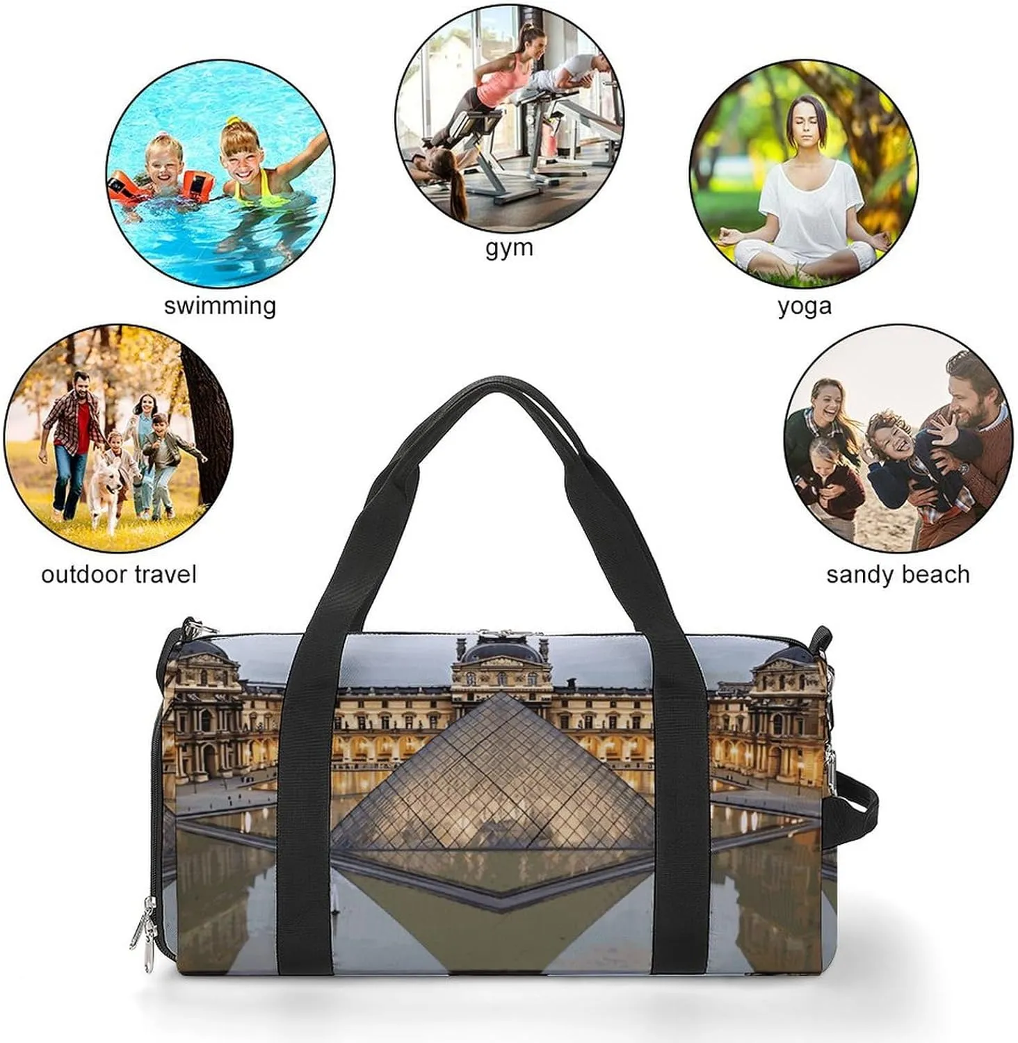 Gym Bags Small Louvre Museum in Paris Duffel Bag Overnight Bag with Shoe Compartment Carryon Bag for Men Women