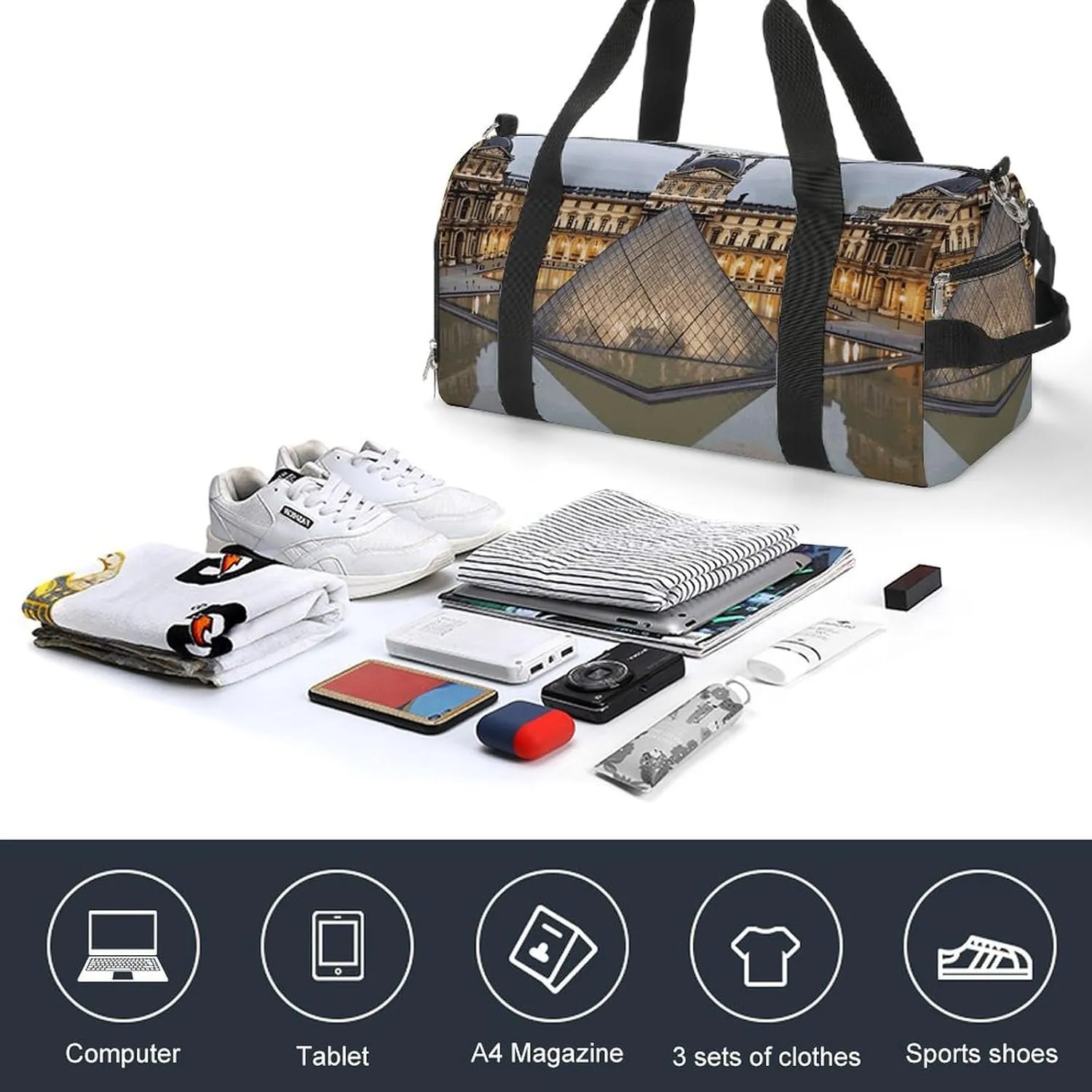 Gym Bags Small Louvre Museum in Paris Duffel Bag Overnight Bag with Shoe Compartment Carryon Bag for Men Women