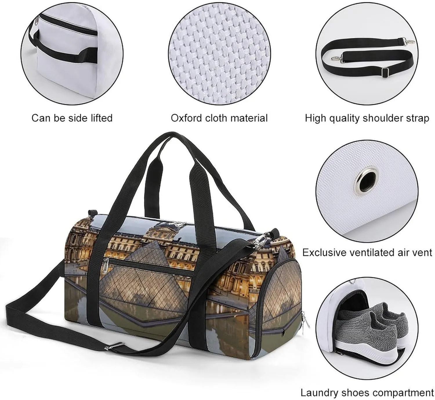 Gym Bags Small Louvre Museum in Paris Duffel Bag Overnight Bag with Shoe Compartment Carryon Bag for Men Women