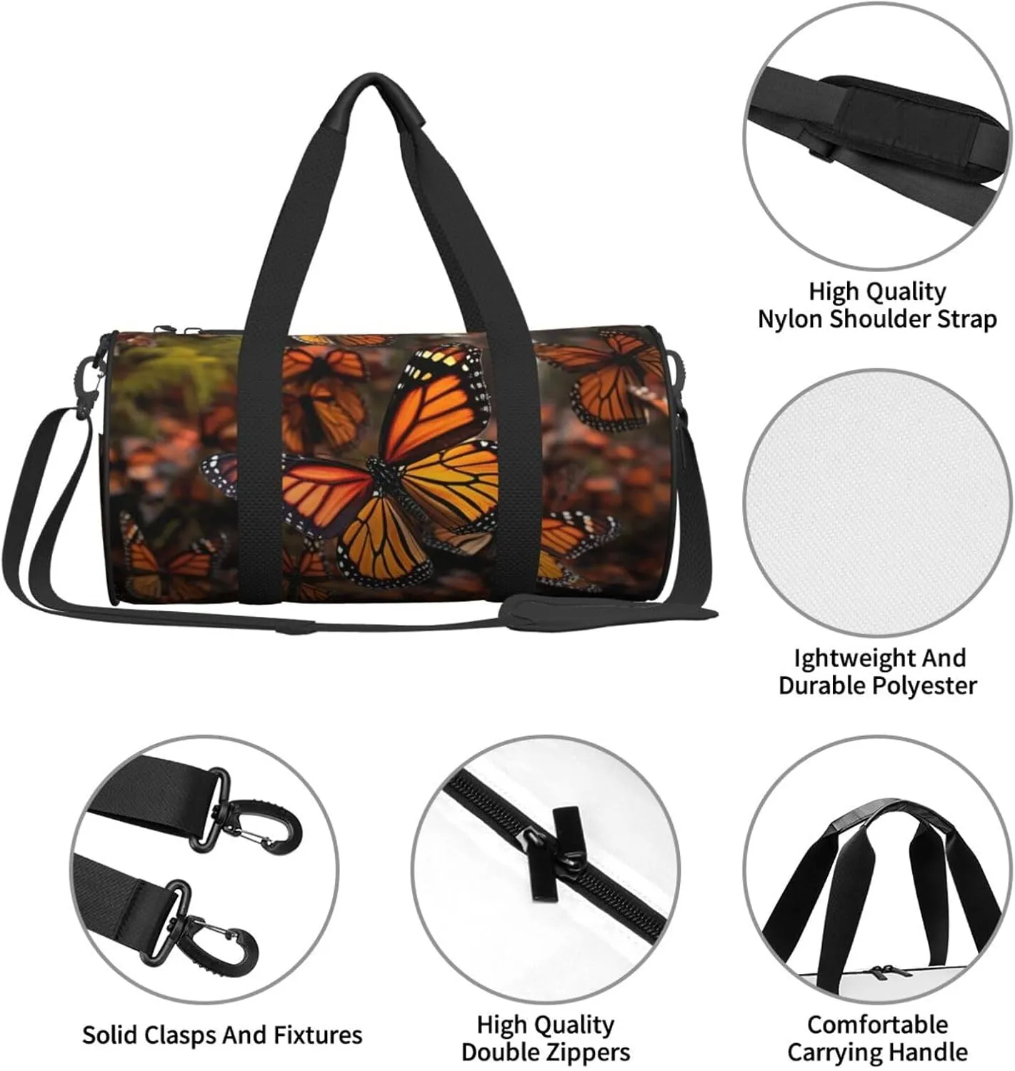Gym Bags Small Monarch butterflies Duffel Bag Overnight Bag with Shoe Compartment Carryon Bag for Men Women