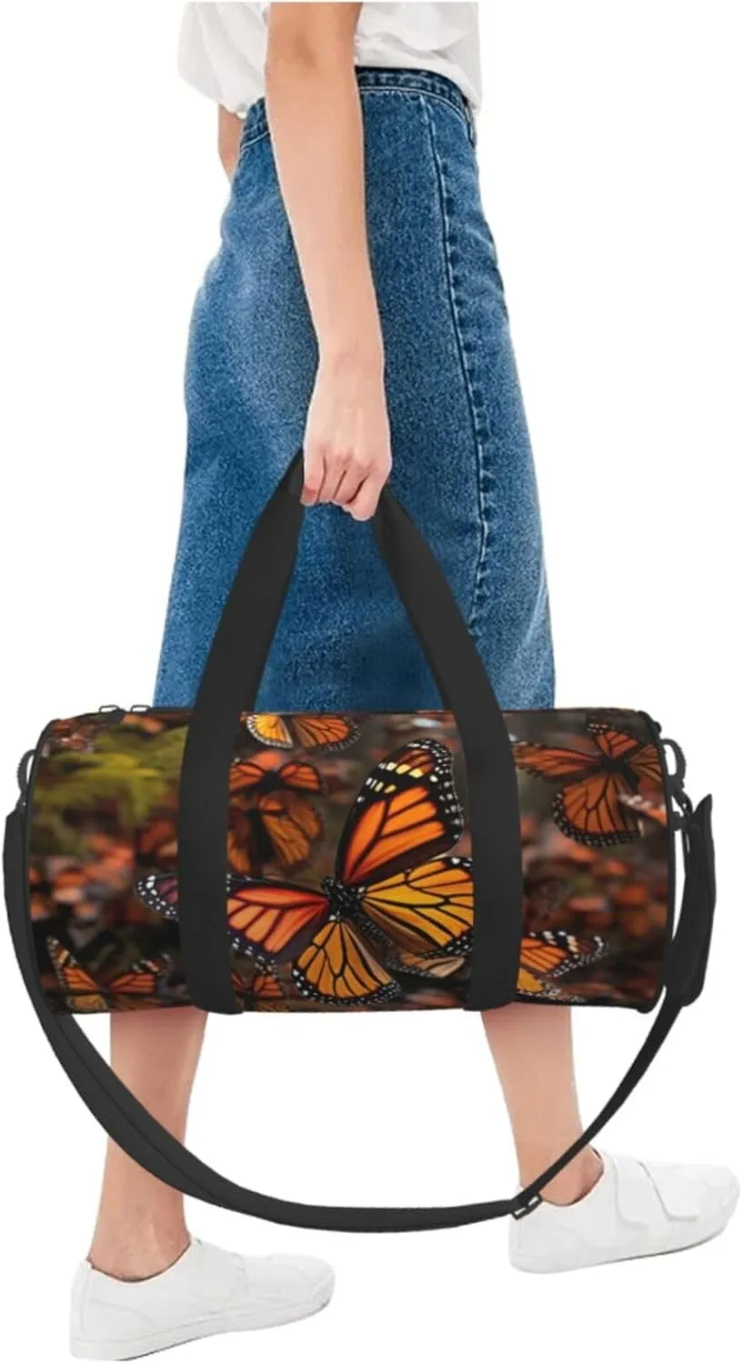 Gym Bags Small Monarch butterflies Duffel Bag Overnight Bag with Shoe Compartment Carryon Bag for Men Women