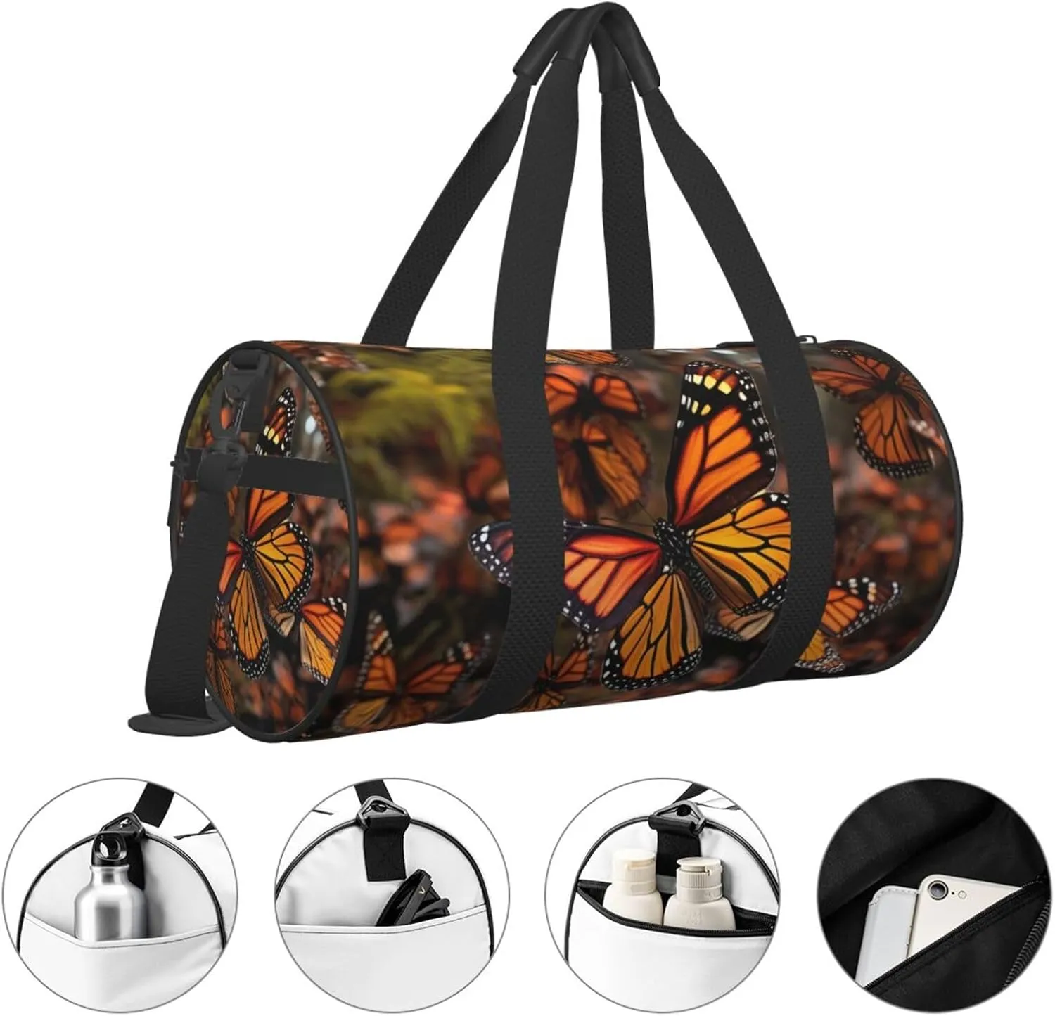 Gym Bags Small Monarch butterflies Duffel Bag Overnight Bag with Shoe Compartment Carryon Bag for Men Women