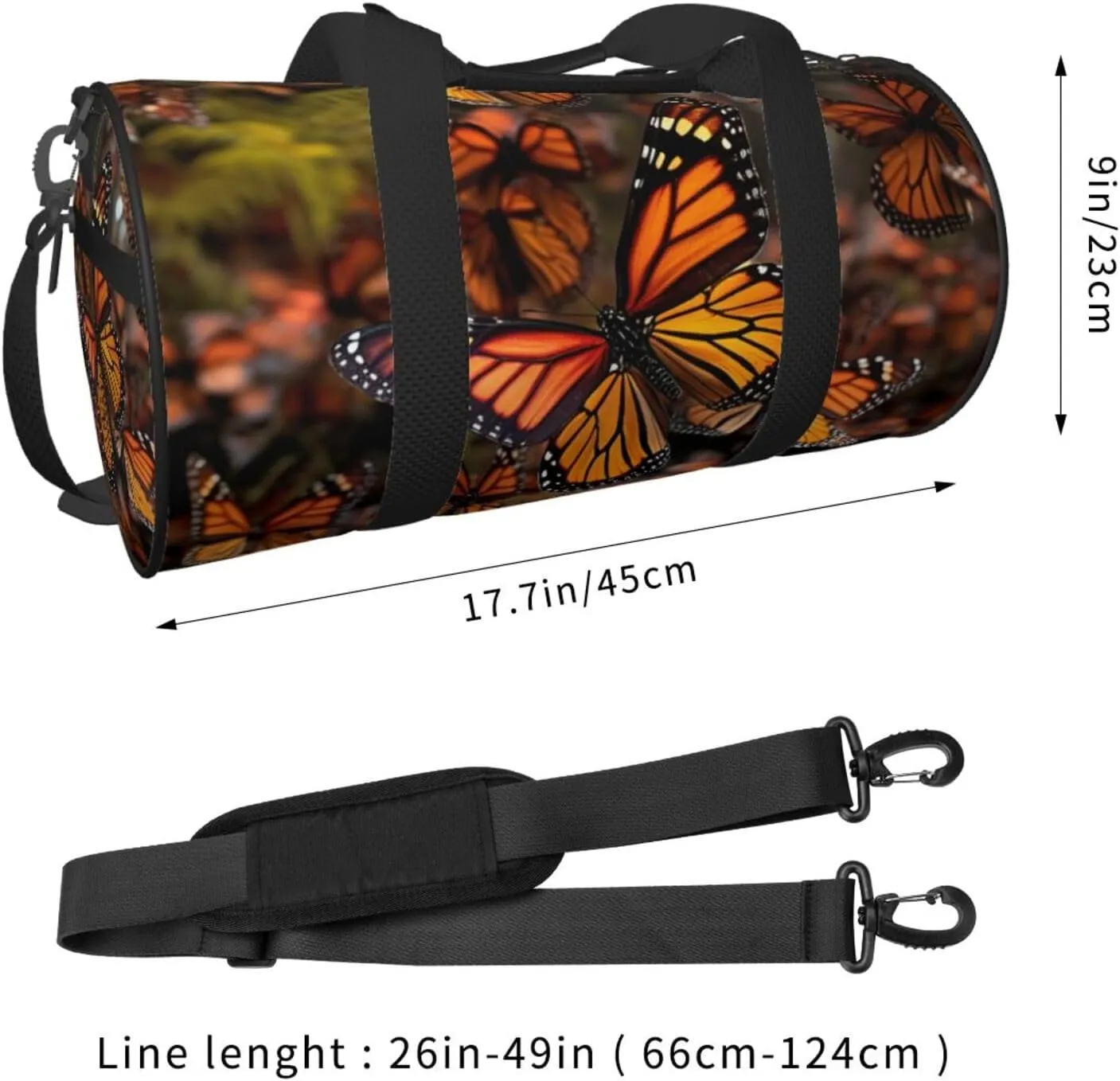 Gym Bags Small Monarch butterflies Duffel Bag Overnight Bag with Shoe Compartment Carryon Bag for Men Women