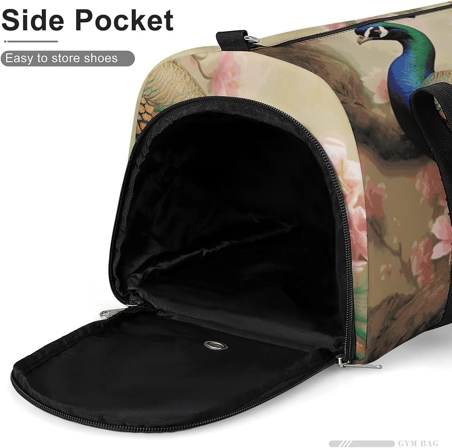 Gym Bags Small Oriental Peacock on Flower Tree Duffel Bag Overnight Bag with Shoe Compartment Carryon Bag for Men Women