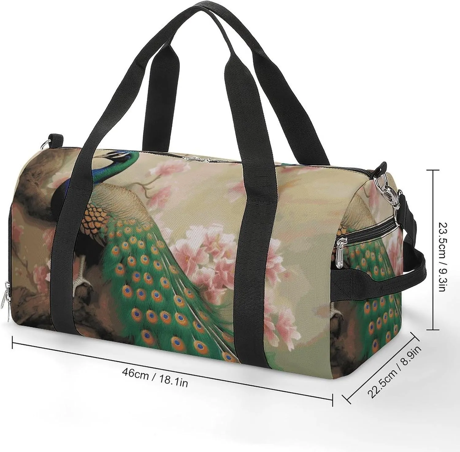 Gym Bags Small Oriental Peacock on Flower Tree Duffel Bag Overnight Bag with Shoe Compartment Carryon Bag for Men Women