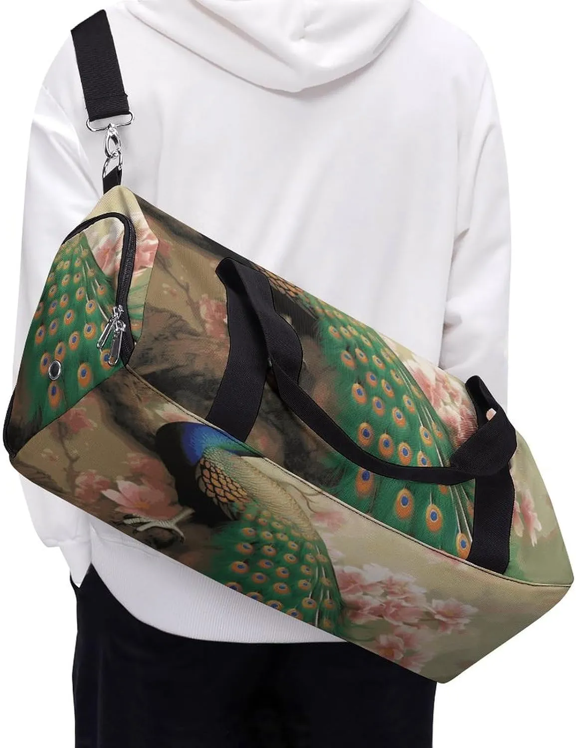 Gym Bags Small Oriental Peacock on Flower Tree Duffel Bag Overnight Bag with Shoe Compartment Carryon Bag for Men Women