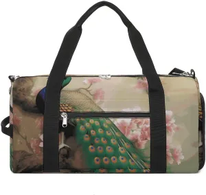 Gym Bags Small Oriental Peacock on Flower Tree Duffel Bag Overnight Bag with Shoe Compartment Carryon Bag for Men Women