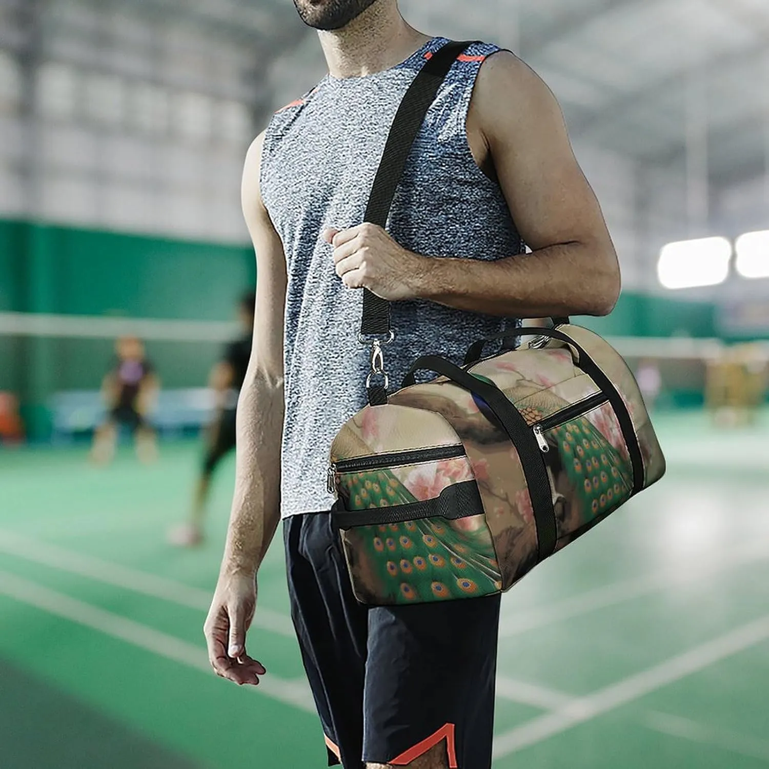 Gym Bags Small Oriental Peacock on Flower Tree Duffel Bag Overnight Bag with Shoe Compartment Carryon Bag for Men Women