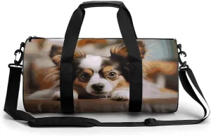 Gym Bags Small Papillon Lying on Tummy Duffel Bag Overnight Bag with Shoe Compartment Carryon Bag for Men Women