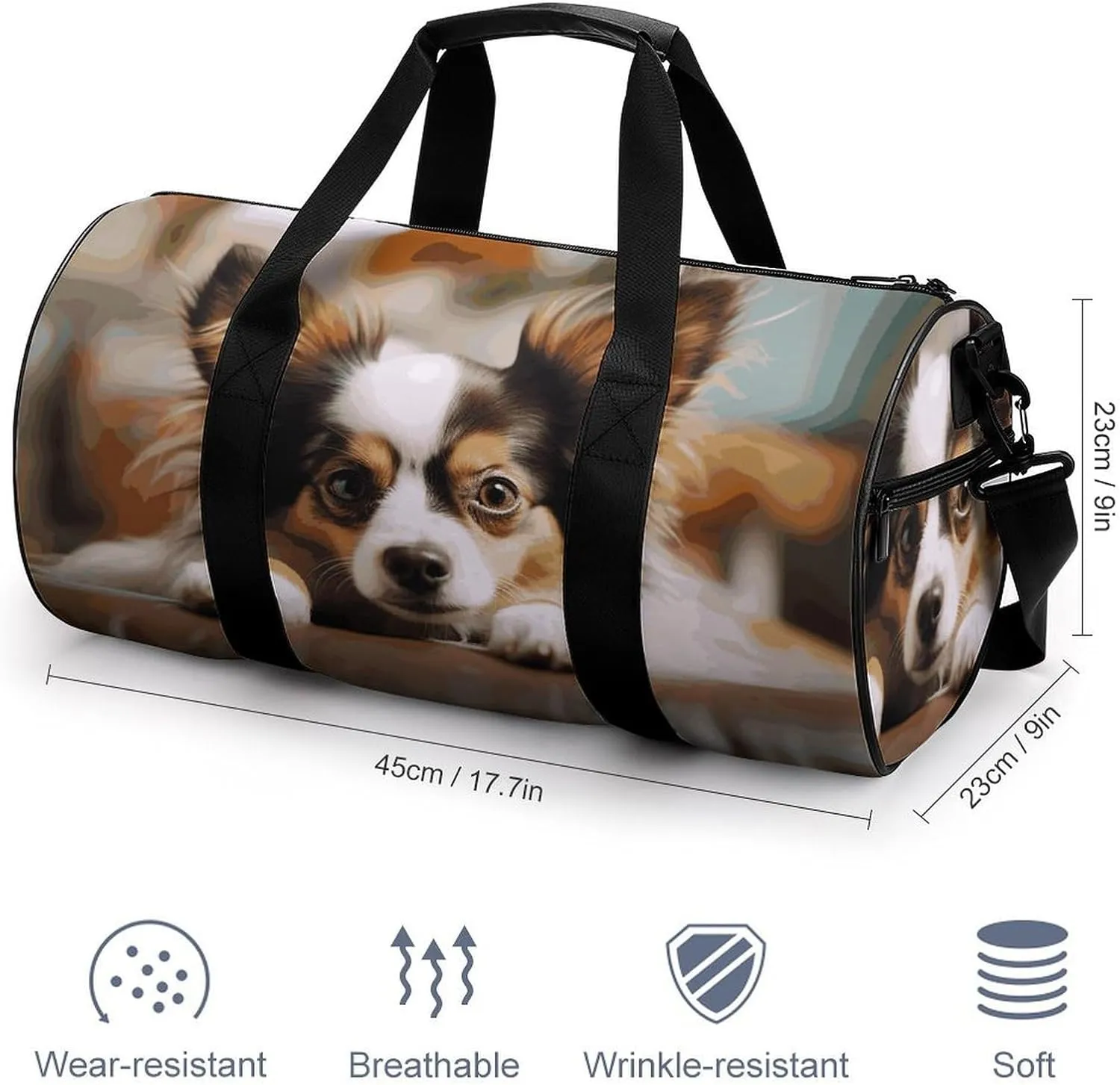 Gym Bags Small Papillon Lying on Tummy Duffel Bag Overnight Bag with Shoe Compartment Carryon Bag for Men Women