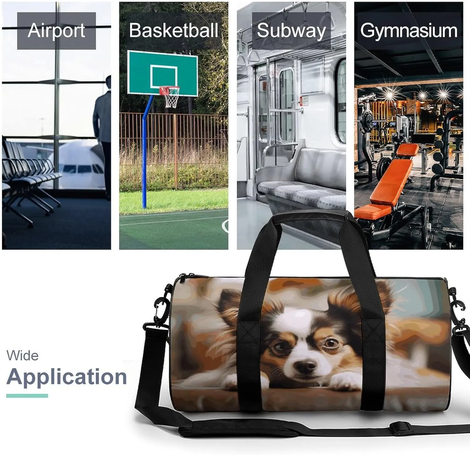 Gym Bags Small Papillon Lying on Tummy Duffel Bag Overnight Bag with Shoe Compartment Carryon Bag for Men Women
