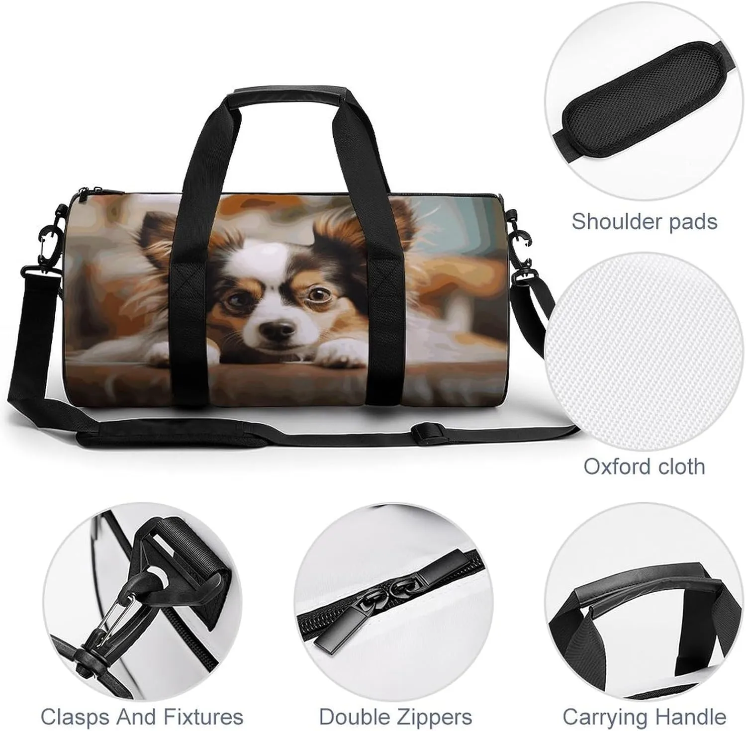 Gym Bags Small Papillon Lying on Tummy Duffel Bag Overnight Bag with Shoe Compartment Carryon Bag for Men Women