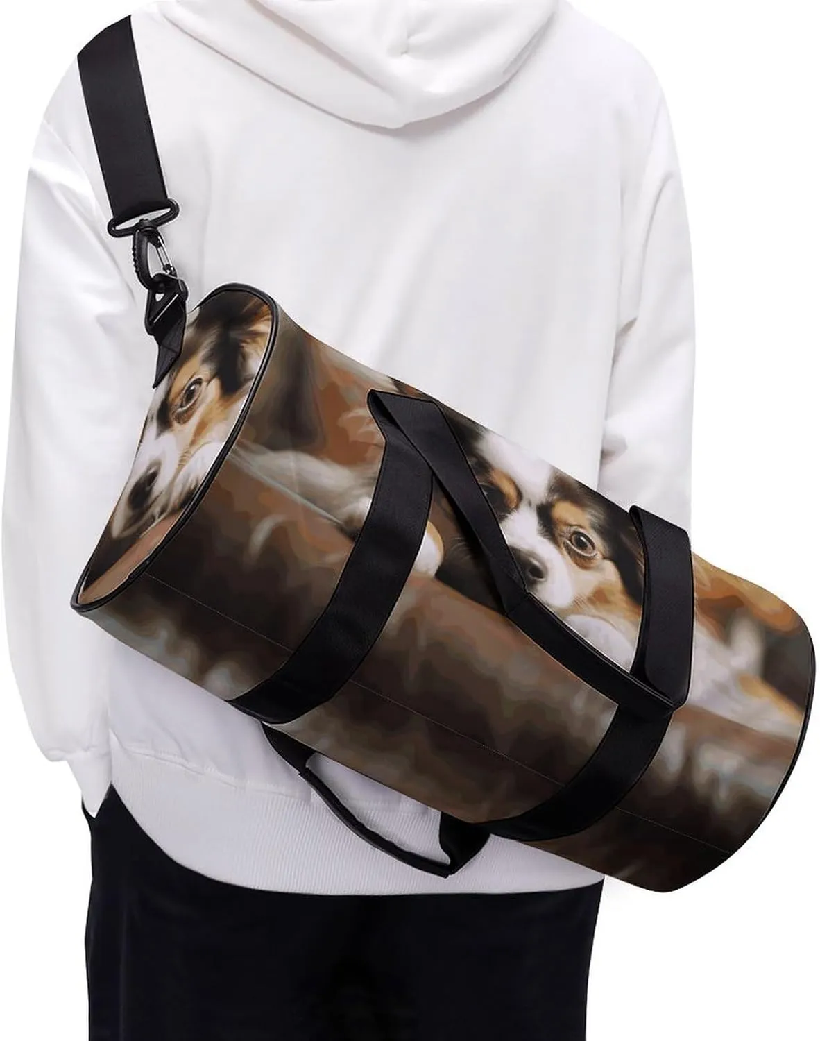 Gym Bags Small Papillon Lying on Tummy Duffel Bag Overnight Bag with Shoe Compartment Carryon Bag for Men Women