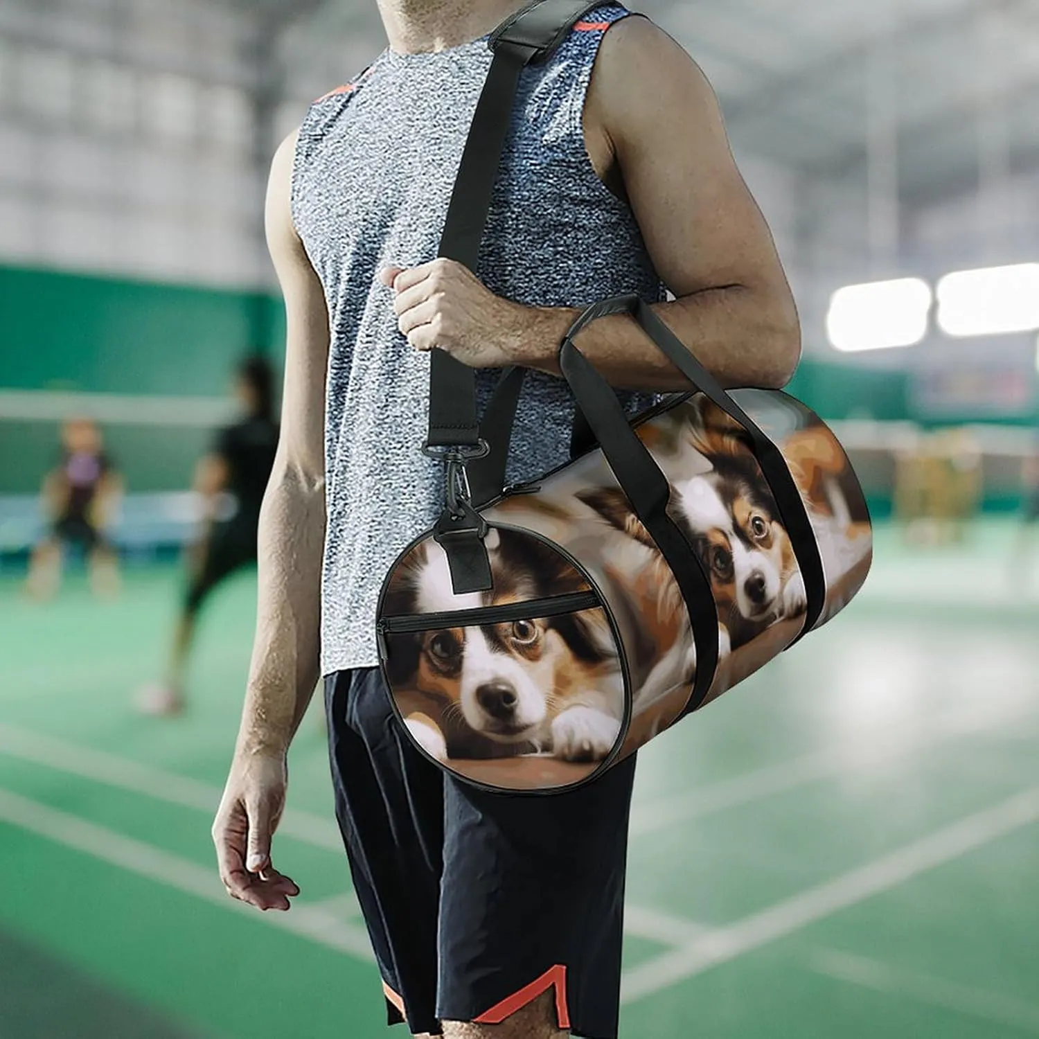 Gym Bags Small Papillon Lying on Tummy Duffel Bag Overnight Bag with Shoe Compartment Carryon Bag for Men Women