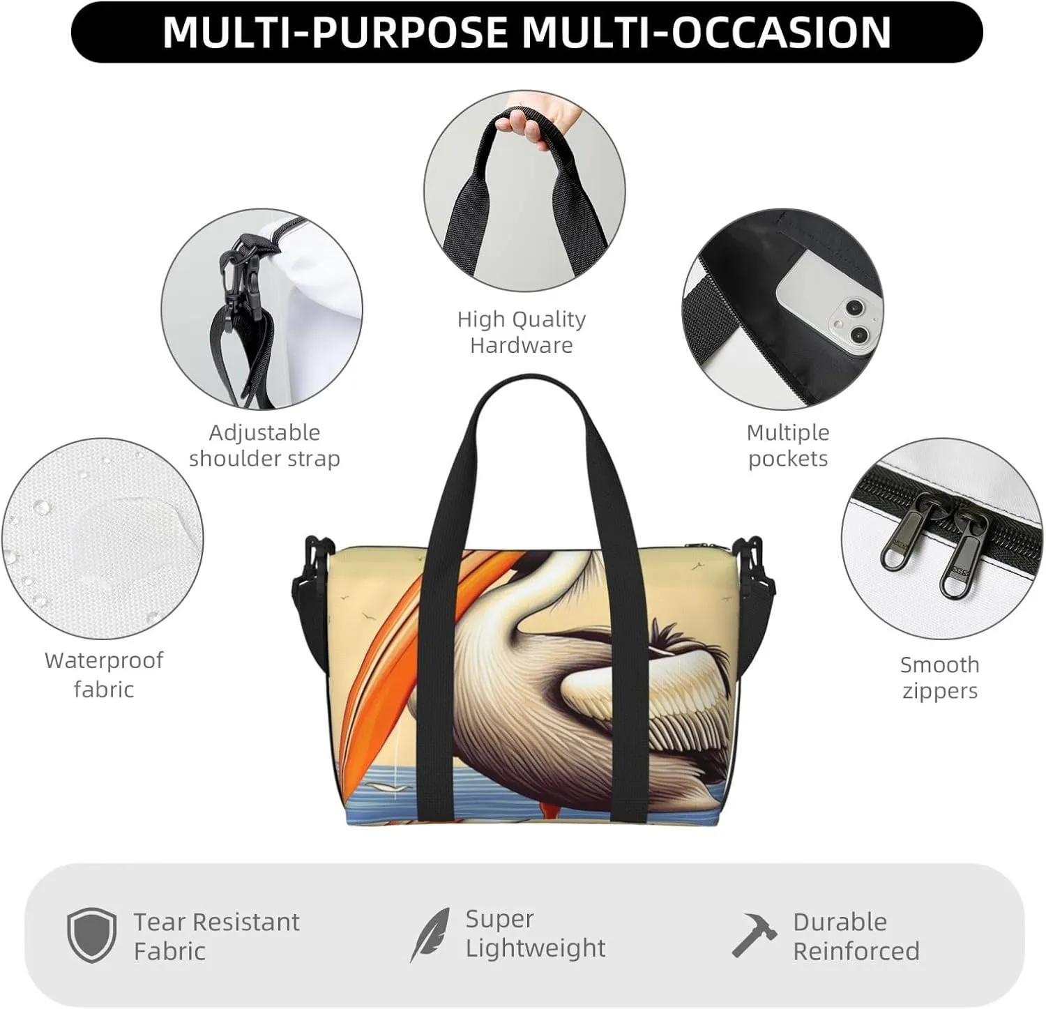 Gym Bags Small Pelican Birds Duffel Bag Overnight Bag with Shoe Compartment Carryon Bag for Men Women