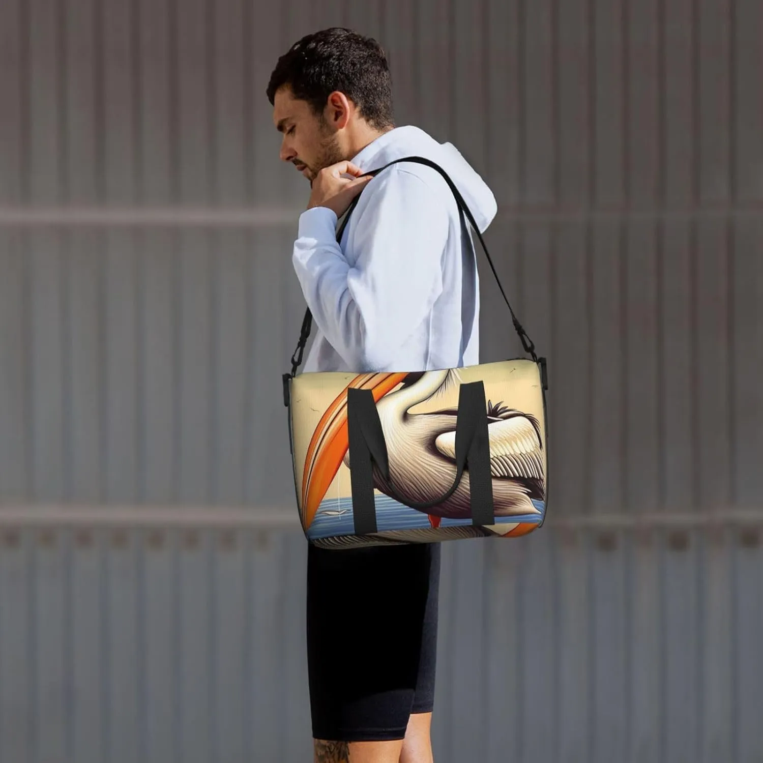 Gym Bags Small Pelican Birds Duffel Bag Overnight Bag with Shoe Compartment Carryon Bag for Men Women