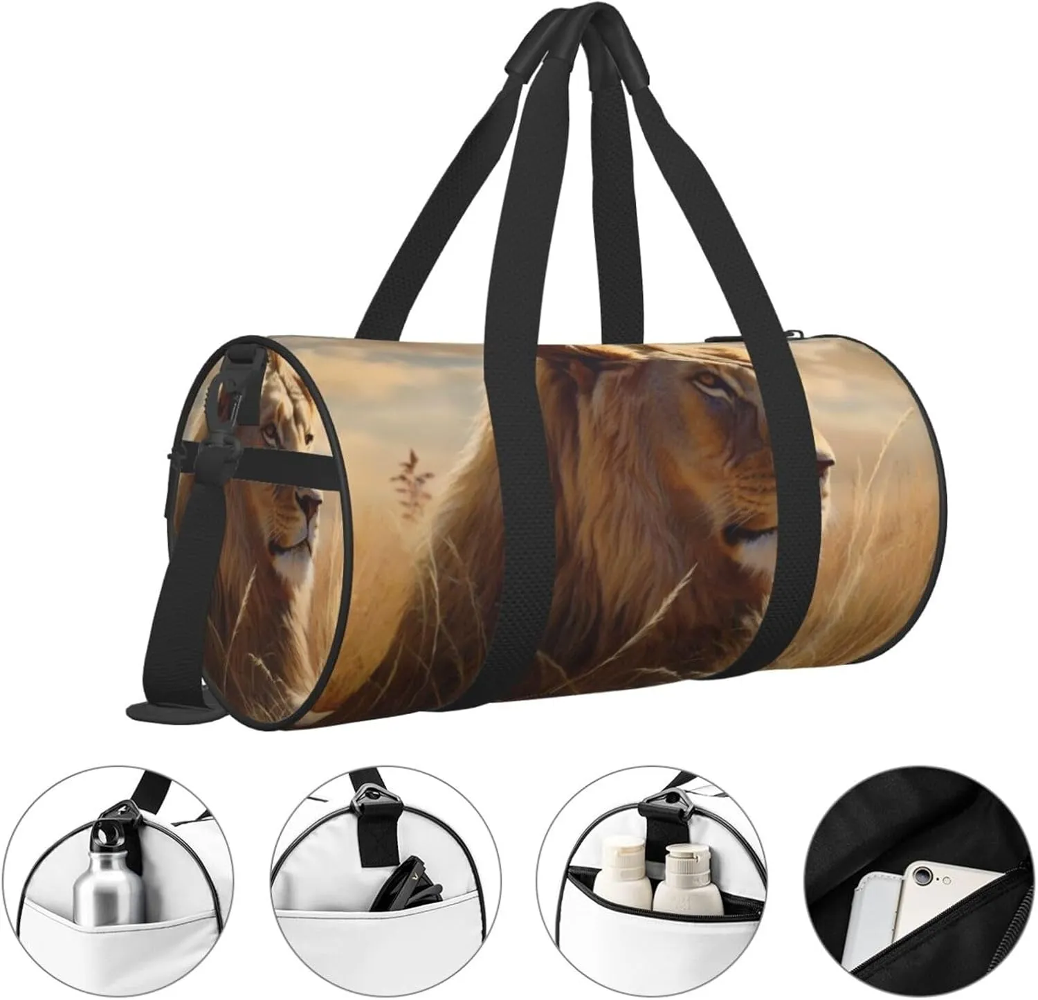 Gym Bags Small Prairie lion Duffel Bag Overnight Bag with Shoe Compartment Carryon Bag for Men Women