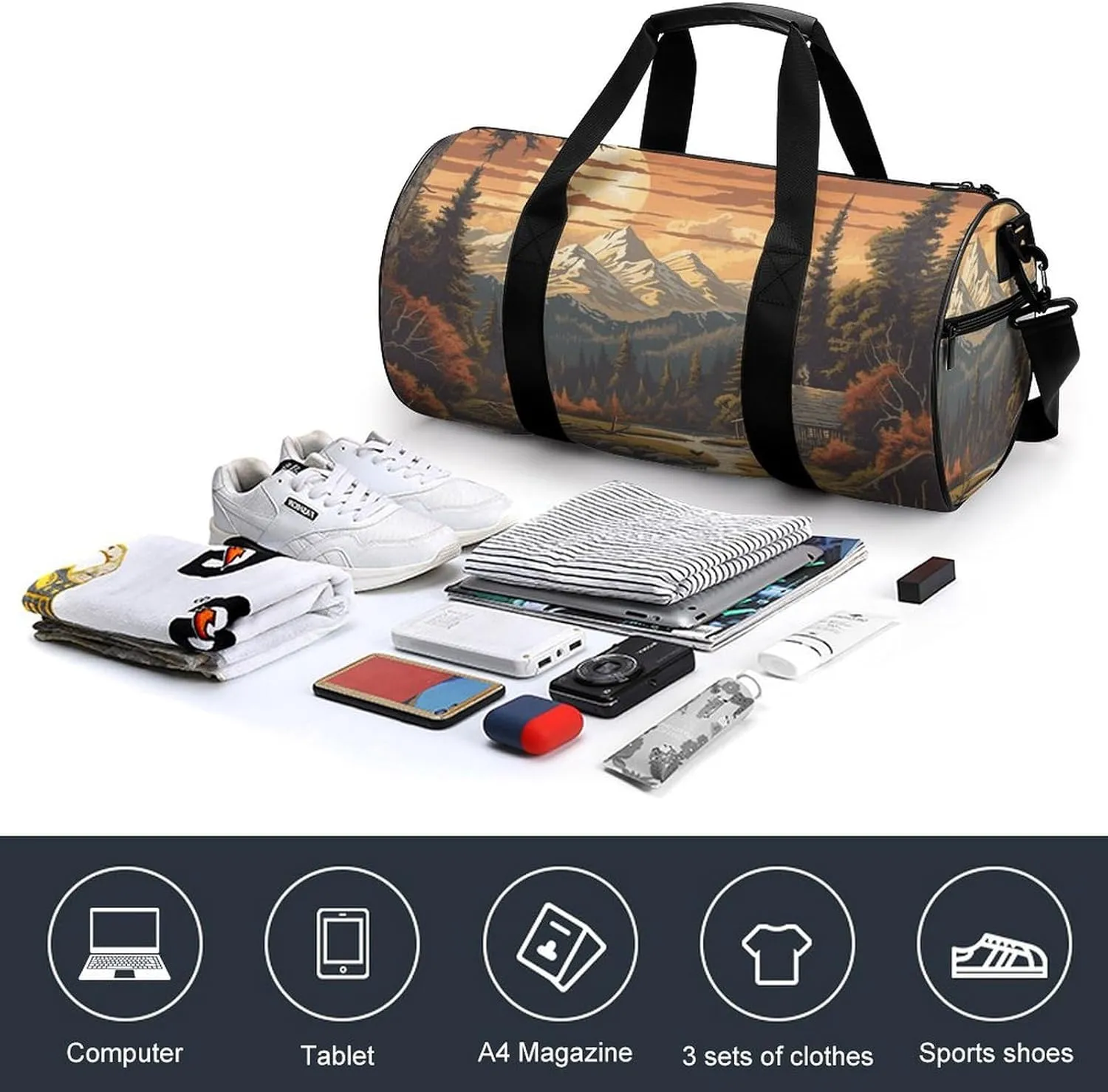 Gym Bags Small Sun Mountain Scenic Stream Duffel Bag Overnight Bag with Shoe Compartment Carryon Bag for Men Women