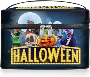 Halloween Topic Makeup Bag Small Cosmetic Bag for Women Travel Makeup Case Organizer Portable Zipper Make Up Brush Bag Cute Toiletry Bag Storage Bags with Handle