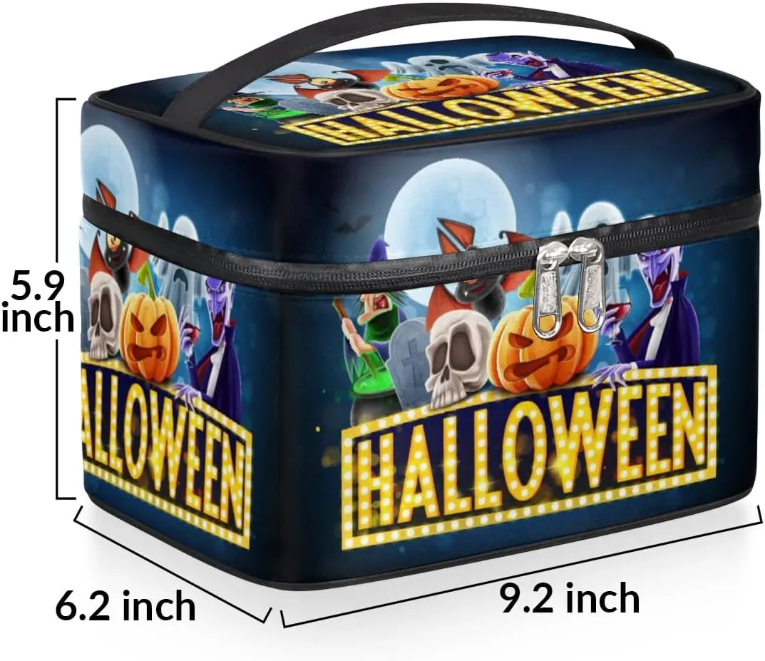 Halloween Topic Makeup Bag Small Cosmetic Bag for Women Travel Makeup Case Organizer Portable Zipper Make Up Brush Bag Cute Toiletry Bag Storage Bags with Handle