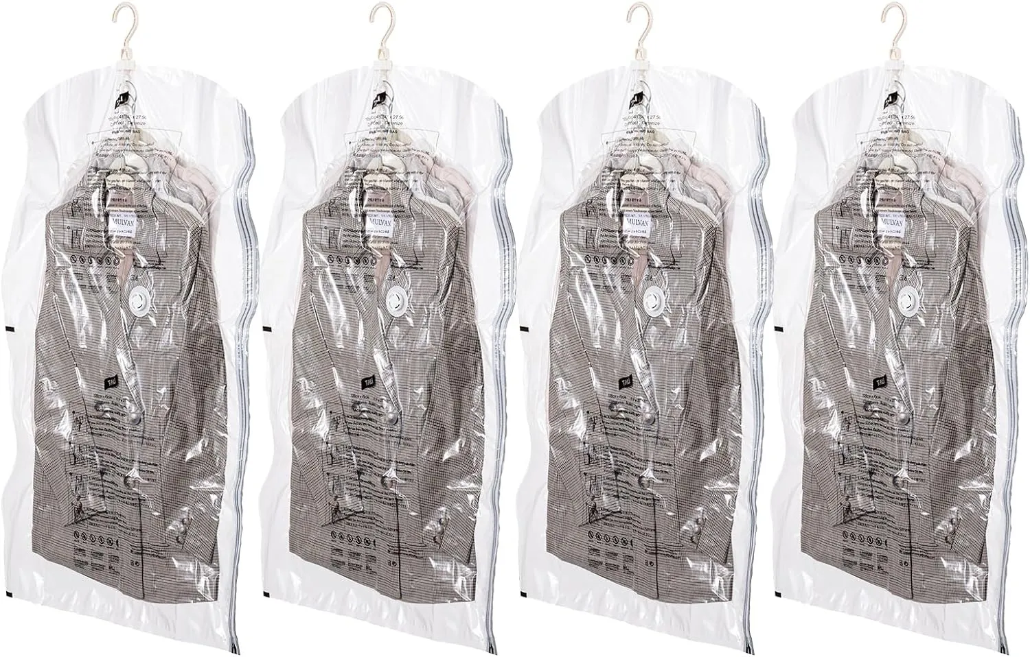 Hanging Vacuum Storage Bags, 4 Pack (41.3 x27.6 inch), Vacuum Seal bags for Clothing, Space Saver Garment for Short Clothes, Jacket, Suits, Dresses, Closet Oragnization and Storage