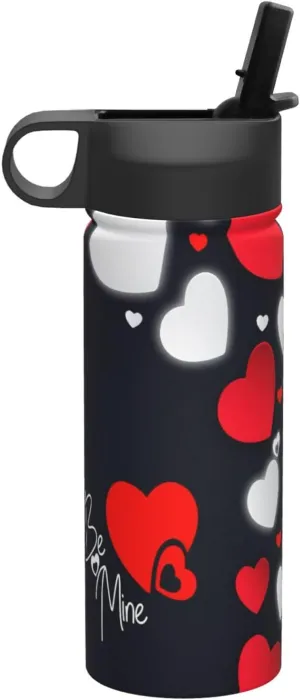Happy Valentines Day Print Flask Stainless Steel Water Bottle with Straw 18OZ FOR Outdoor Gym Commute
