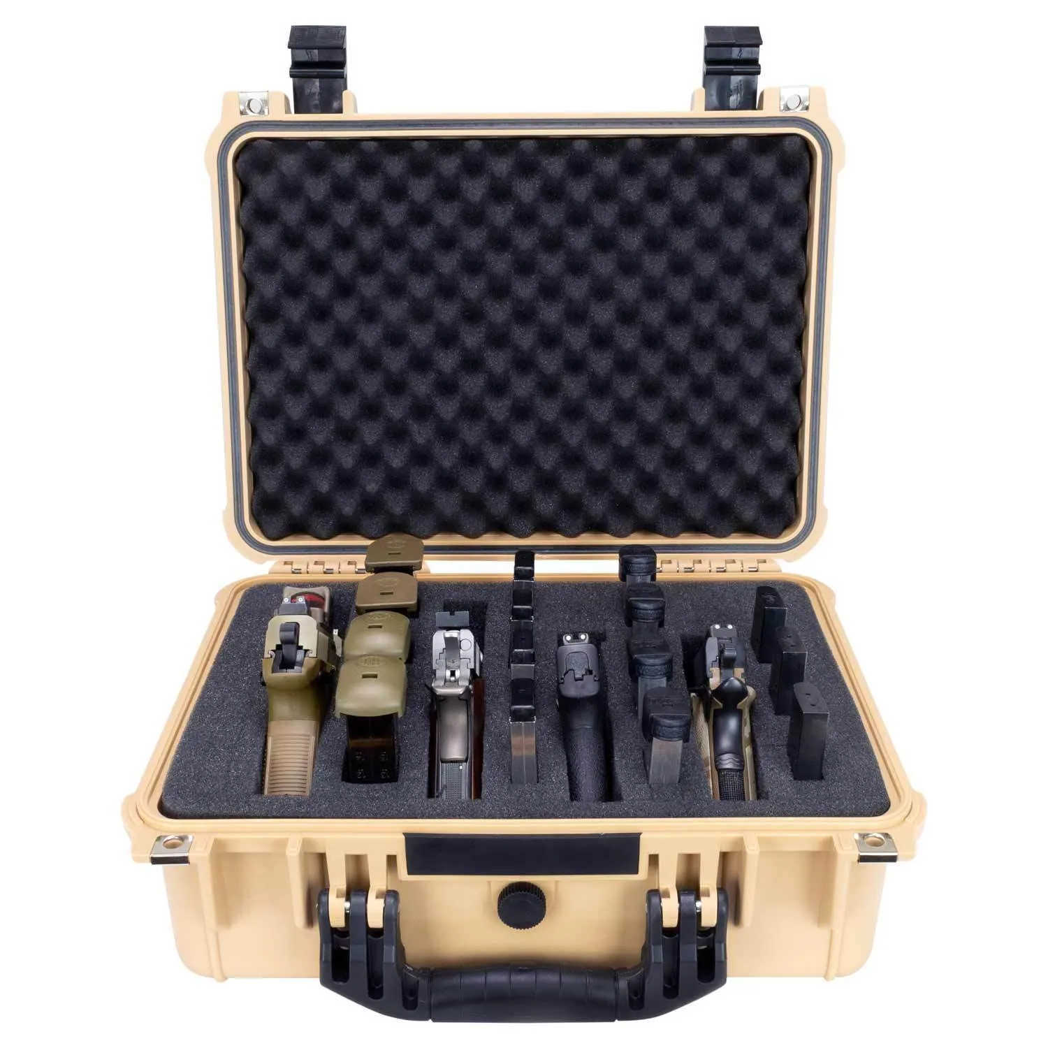 HARD 4 PISTOL GUN CASE WITH LOCKING HOLES & AUTO PRESSURE ADJUSTMENT