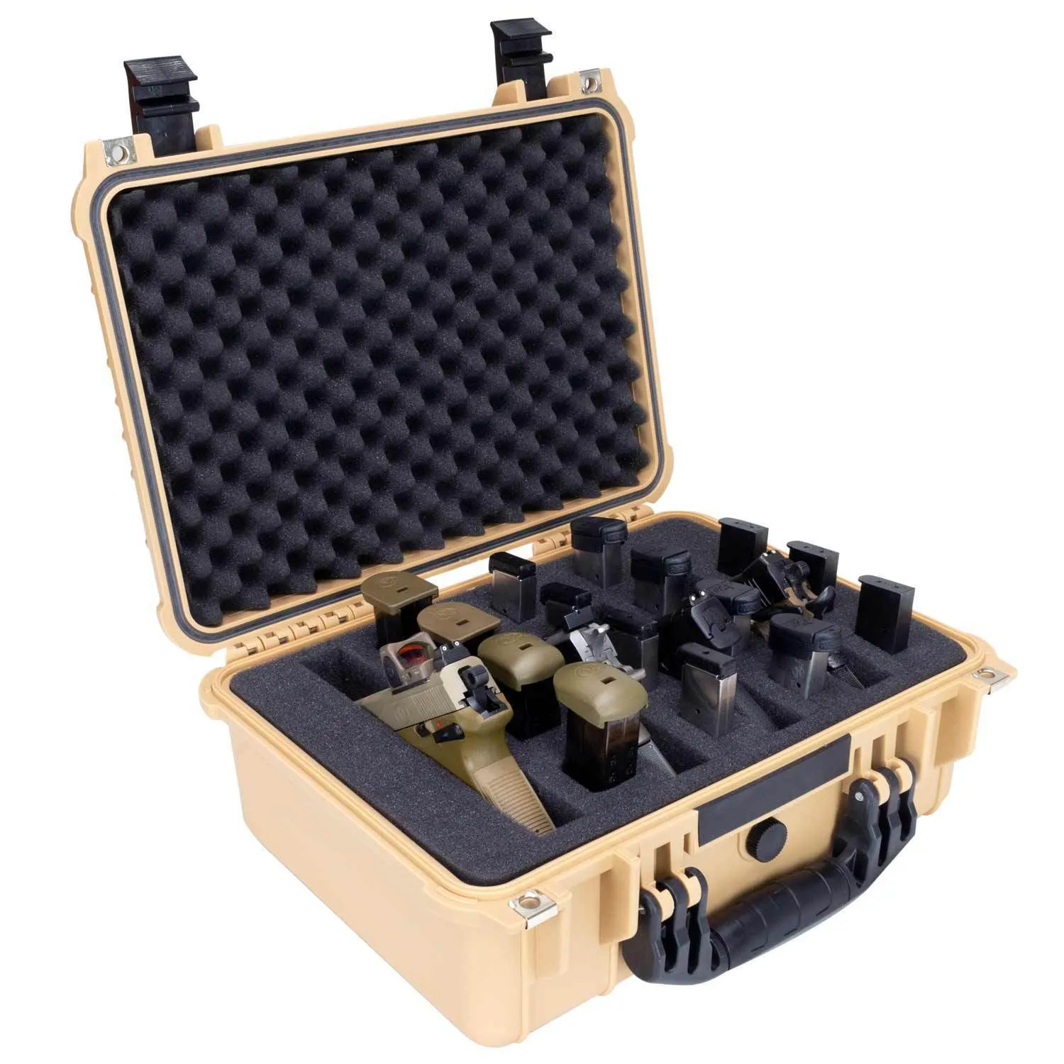 HARD 4 PISTOL GUN CASE WITH LOCKING HOLES & AUTO PRESSURE ADJUSTMENT