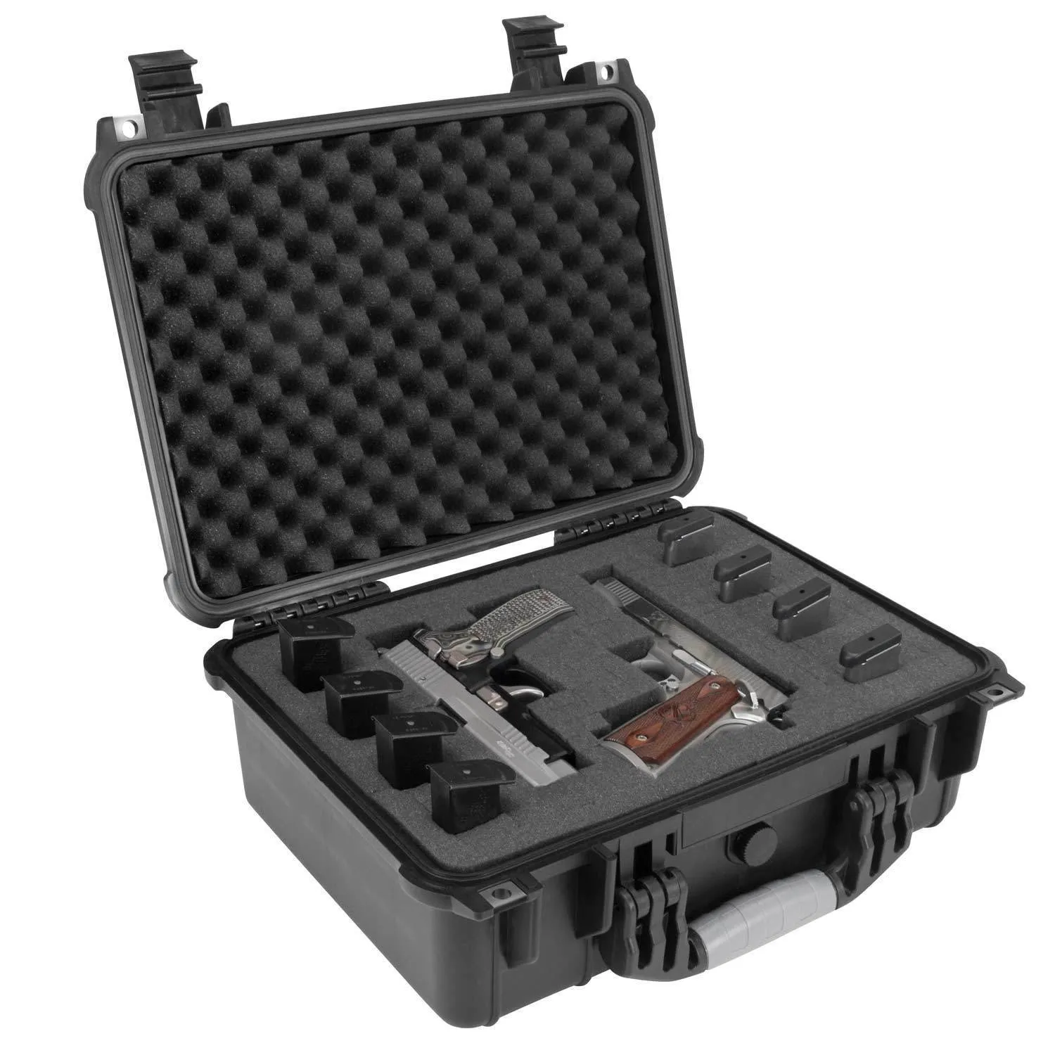HARD 4 PISTOL GUN CASE WITH LOCKING HOLES & AUTO PRESSURE ADJUSTMENT
