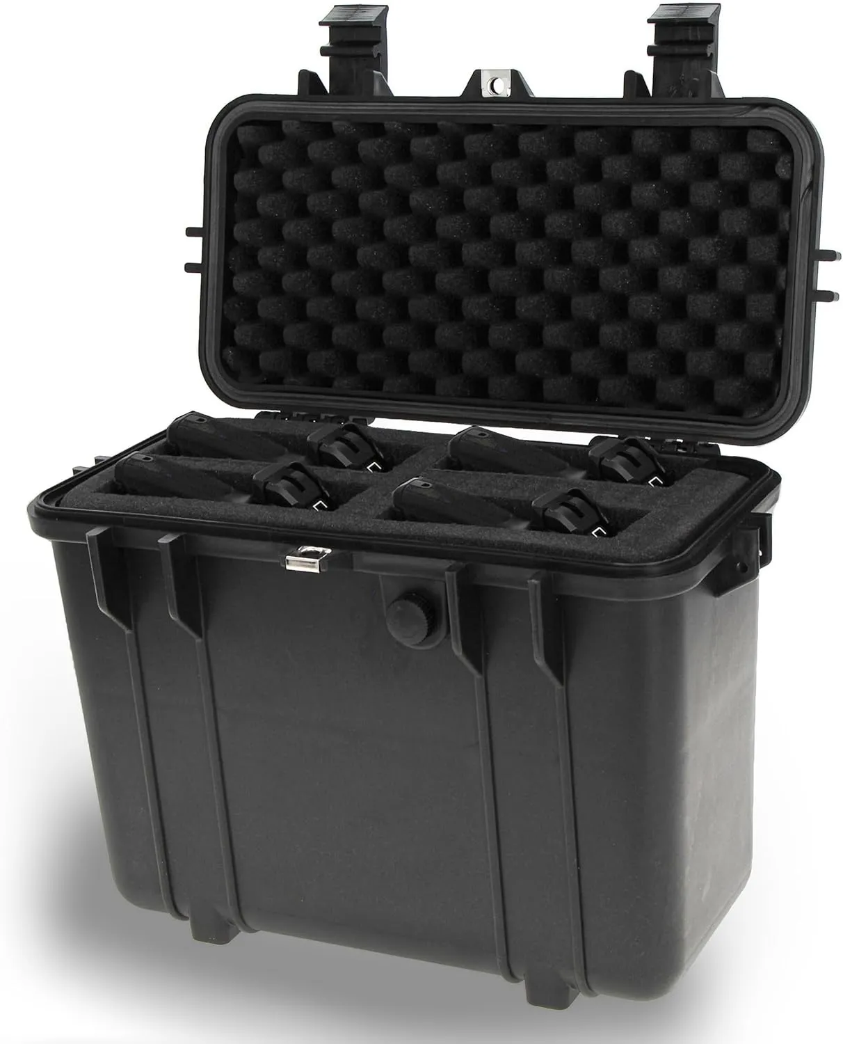 Hard Case with Foam - 14.1 x 7.9 x 12.4in Hard Shell Waterproof Storage Case with Pluck Padding Protective Latching Suitcase for Rifles, Cameras, Handguns, Drones, Guitars, and Electronics