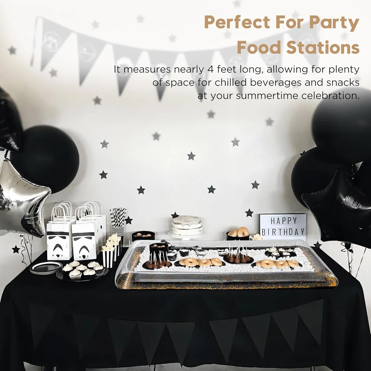 HBlife 3 PCS Inflatable Serving Bar, Inflatable Buffet Cooler for Party, BBQ, Luau, Salad Ice Tray Food Drink Containers with Drain Plug and 1 Hand Air Pump,
