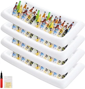 HBlife 4 PCS Inflatable Serving Bar, Salad Ice Tray Food Drink Containers with Drain Plug and 1 Hand Air Pump, Inflatable Buffet Cooler for Party Supplies