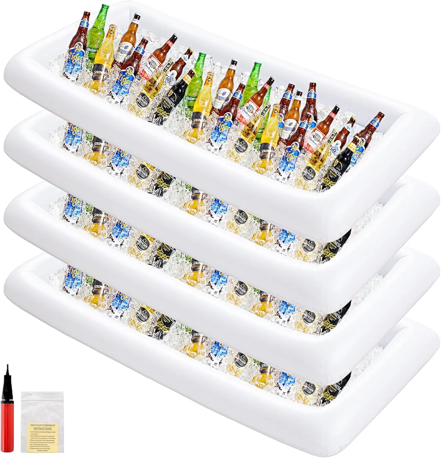 HBlife 4 PCS Inflatable Serving Bar, Salad Ice Tray Food Drink Containers with Drain Plug and 1 Hand Air Pump, Inflatable Buffet Cooler for Party Supplies