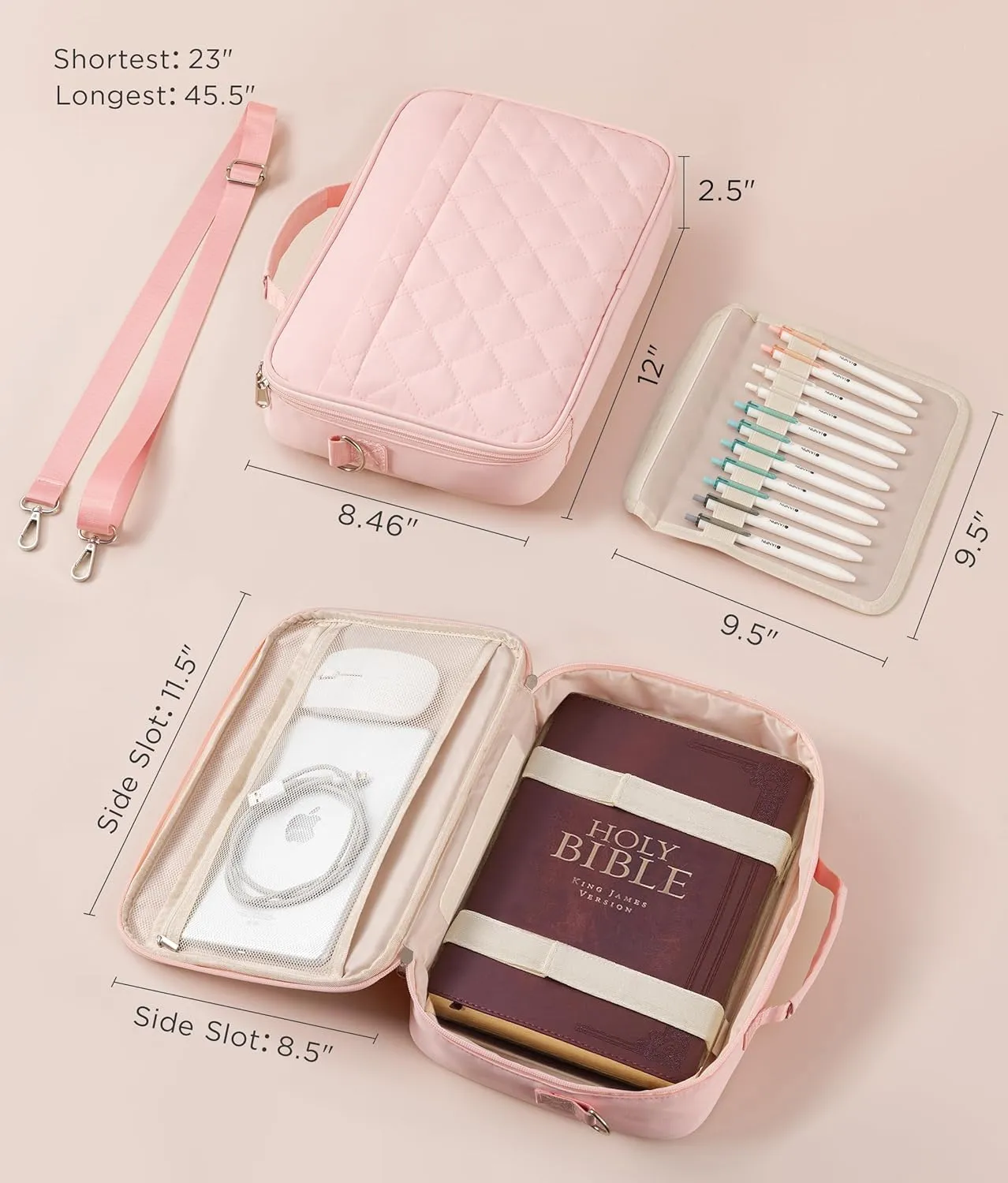 HBselect Bible Cover for Women, Stylish Large Bible Covers - Bible Case with Handles - Bible Bag Journal Case - Bible Carrying Case for Women - Bible Gift - Book Protector for Book Lovers (Pink)