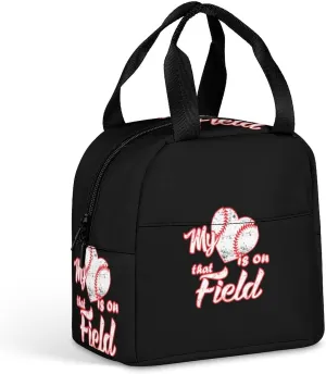 Heart Is on Field Baseball Reusable Lunch Bento Box Insulated Portable Handbags for Office Work Picnic for Men Women