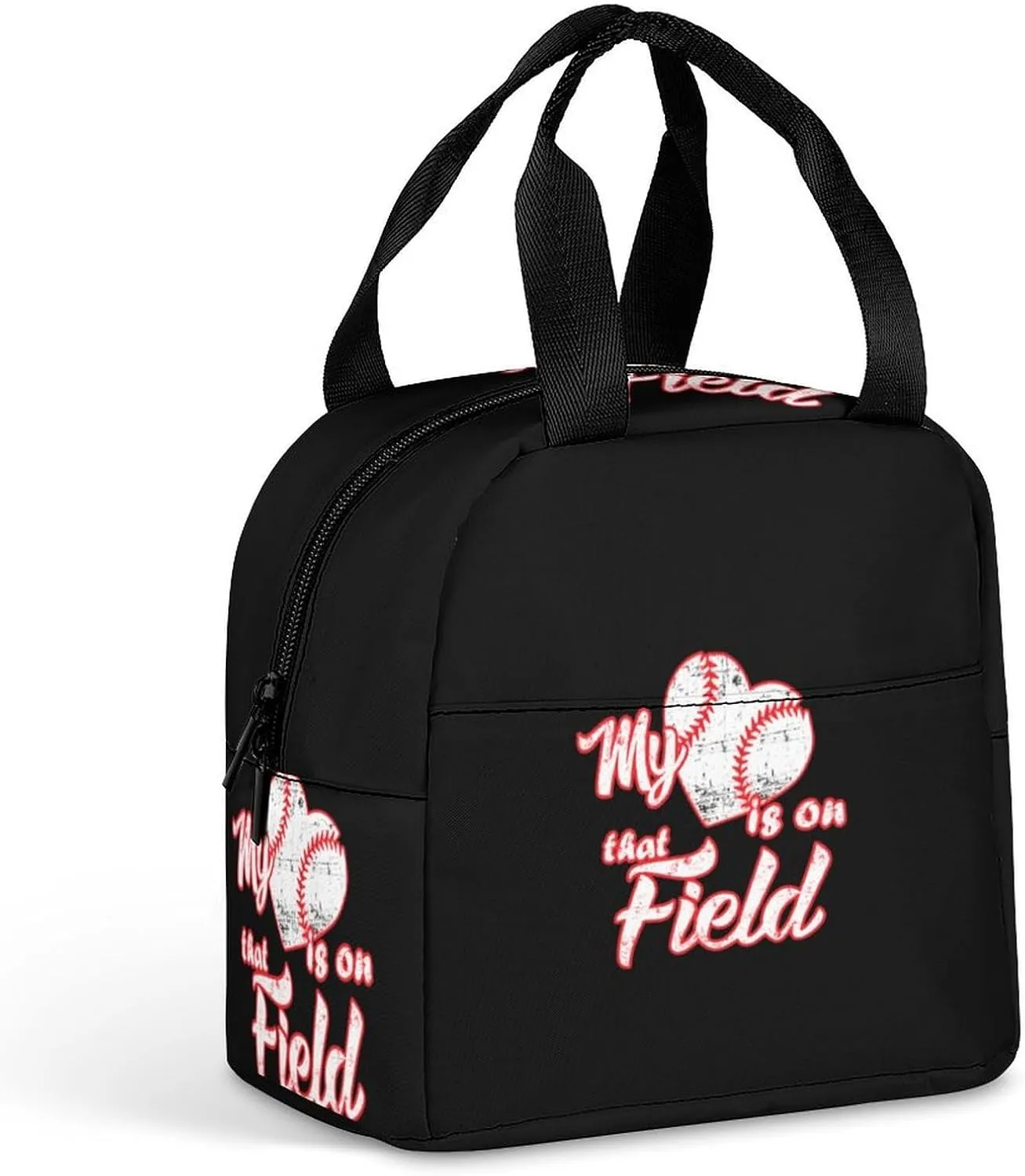 Heart Is on Field Baseball Reusable Lunch Bento Box Insulated Portable Handbags for Office Work Picnic for Men Women