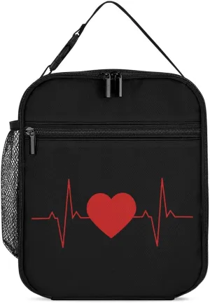 Heartbeat Line Lunch Bag for Men Women Small Reusable Leakproof Insulated Lunch Box Adjustable Handbag