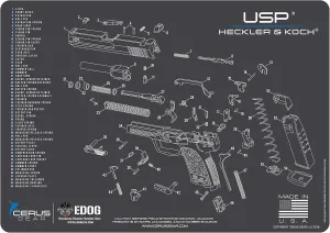 Heckler & Koch USP EDOG Cerus Gear Schematic (Exploded View) Heavy Duty Pistol Cleaning 12x17 Padded Gun-Work Surface Protector Mats Solvent & Oil Resistant