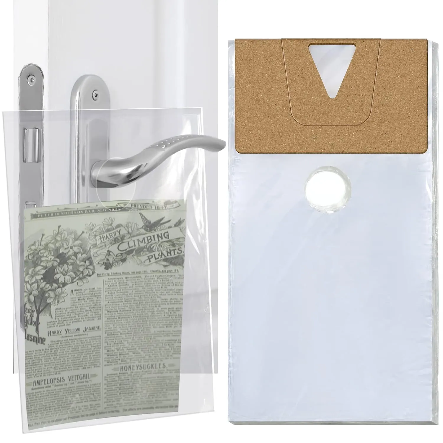 Henoyso 1000 Pcs Door Hanger Bags 6 x 9 Inch Clear Door Knob Hanger Bags Poly Newspaper Bags Bulk Waterproof Door Hanging Plastic Bags Flyers Brochures Notices Printed Materials(6 x 9 Inch)