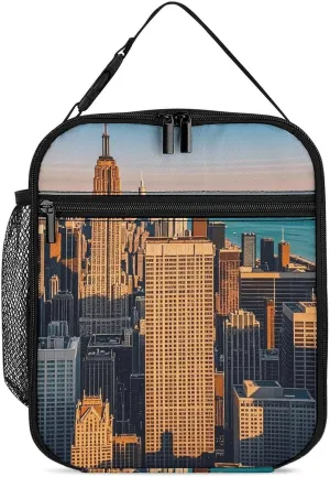 High Rise Buildings Skyscrapers Lunch Bag for Adults, Portable Insulated Lunch Tote Bags with Handle And Bottle Pocket, Leakproof Reusable Lunchbox for Work, Picnic, Travel