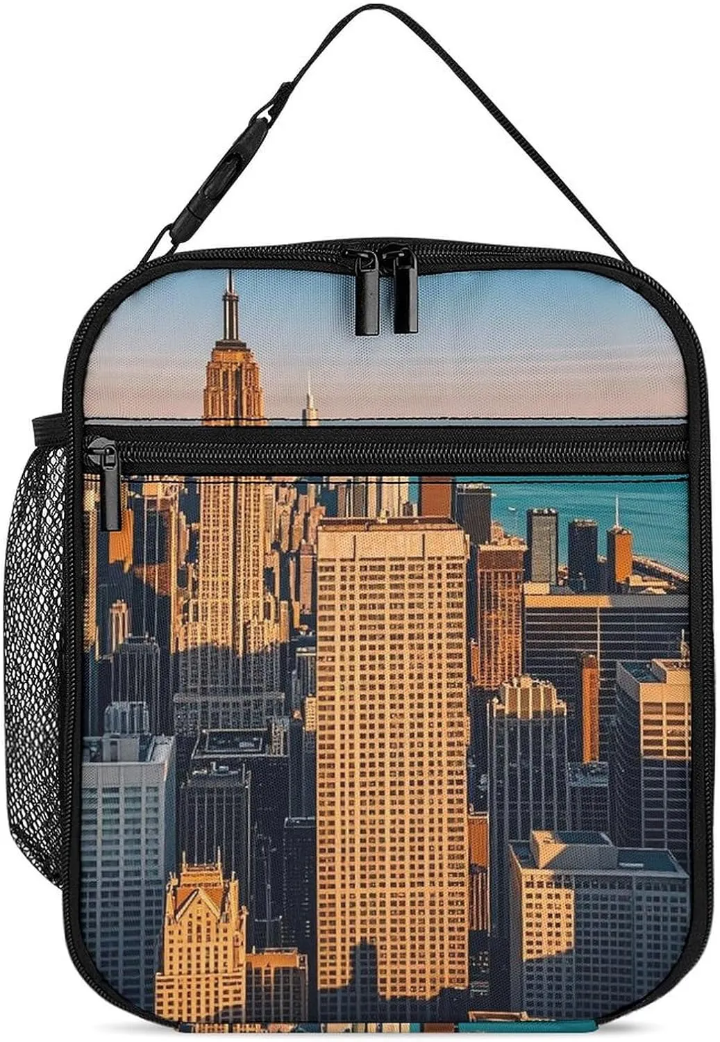 High Rise Buildings Skyscrapers Lunch Bag for Adults, Portable Insulated Lunch Tote Bags with Handle And Bottle Pocket, Leakproof Reusable Lunchbox for Work, Picnic, Travel