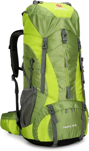 Hiking Backpack for Men and Women 70L 5L Waterproof Lightweight Camping Daypack with Rain Cover for Outdoor Travel Mountaineering - Frameless (Green)