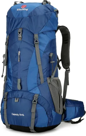 Hiking Backpack for Men and Women 70L 5L Waterproof Lightweight Camping Daypack with Rain Cover for Outdoor Travel Mountaineering - Frameless (Navy)