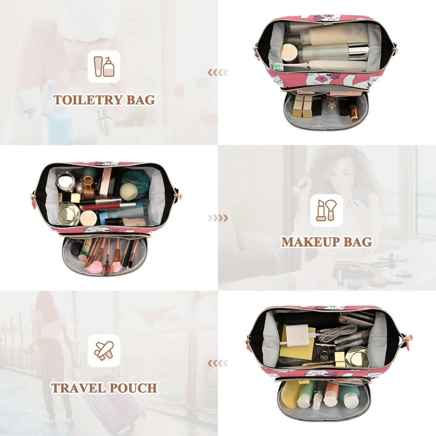 Himalayan Cats Peach Travel Bag Lightweight Travel Makeup Bags Women's Coin Purse Wallet for Personal Items Organizer
