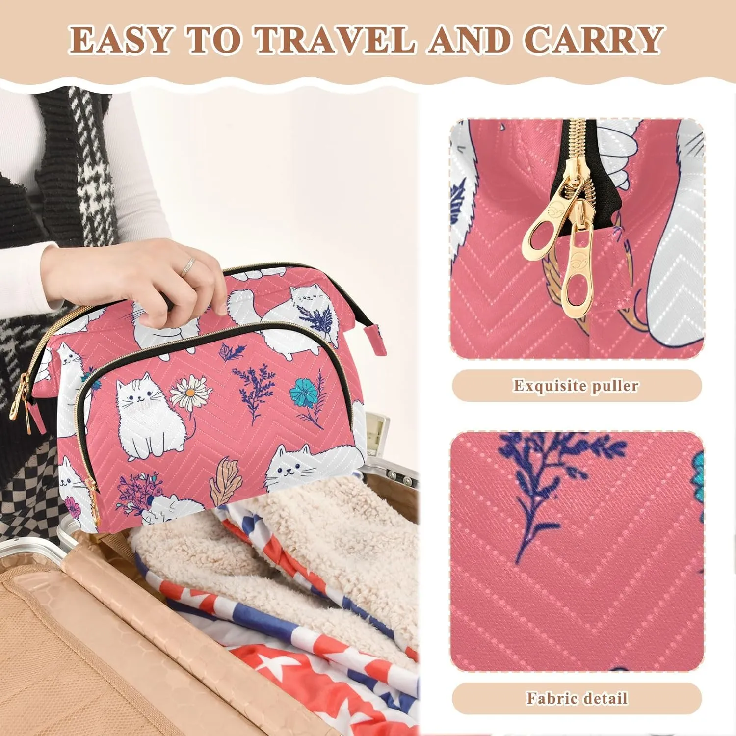 Himalayan Cats Peach Travel Bag Lightweight Travel Makeup Bags Women's Coin Purse Wallet for Personal Items Organizer