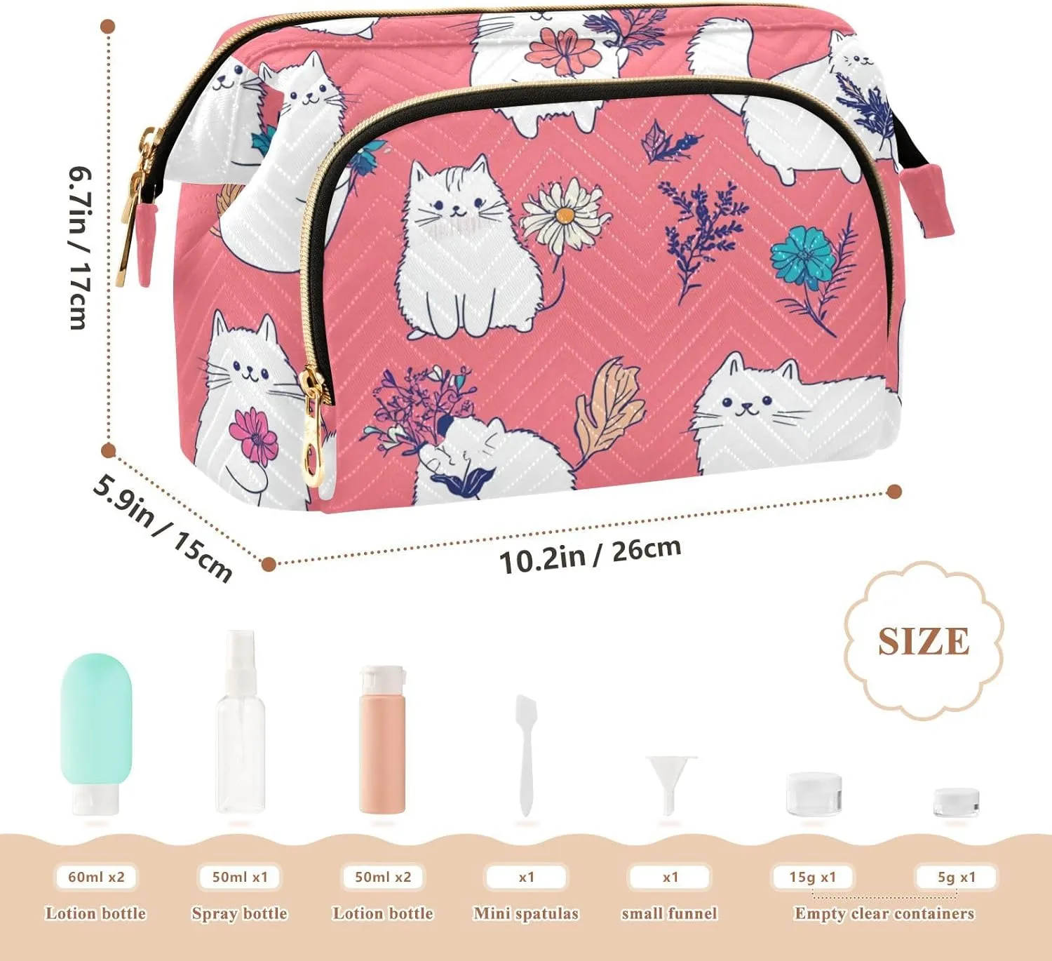 Himalayan Cats Peach Travel Bag Lightweight Travel Makeup Bags Women's Coin Purse Wallet for Personal Items Organizer