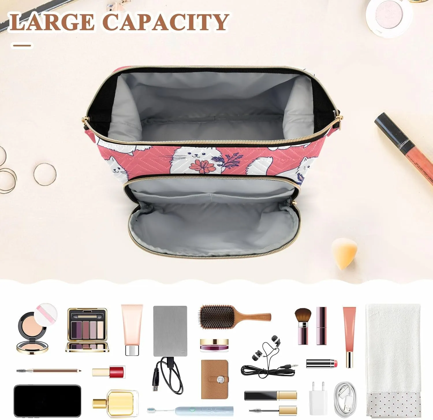 Himalayan Cats Peach Travel Bag Lightweight Travel Makeup Bags Women's Coin Purse Wallet for Personal Items Organizer