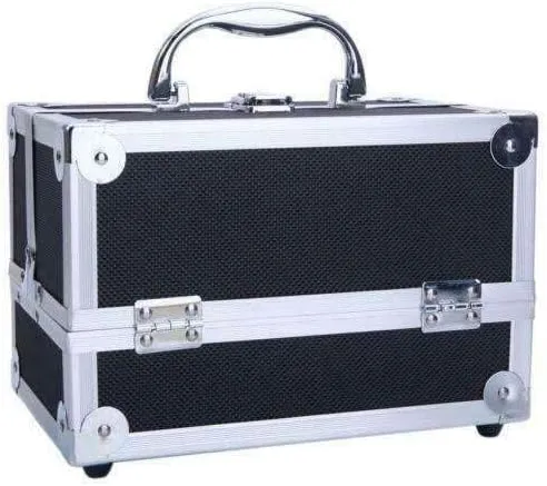 HKYH Large Aluminum Makeup Train Case Box Jewelry Cosmetic Organizer w/Mirror Cosmetic-display-cases Makeup organizer Bathroom organizer Makeup bag Storage cabinet Bathroom storage Makeup vanit