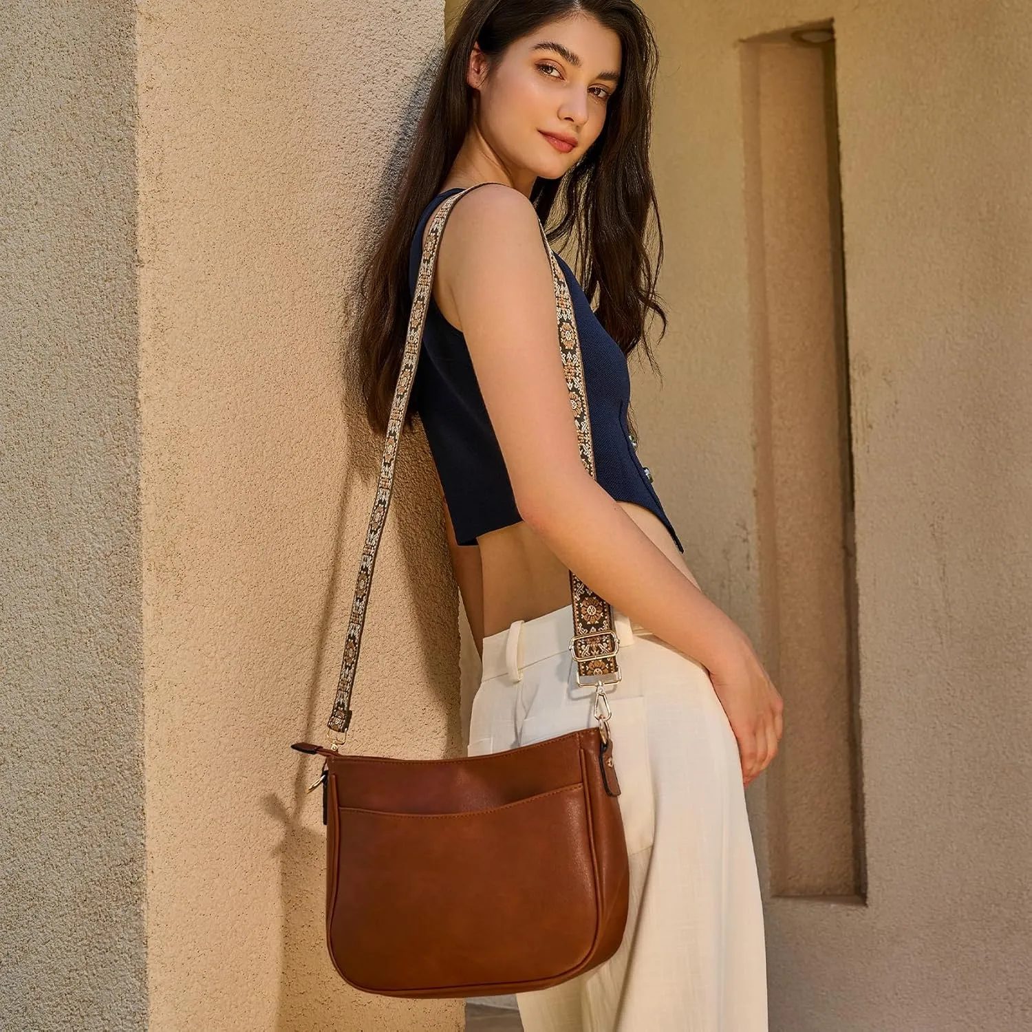 Hobo Crossbody Bags for Women Leather Shoulder Crossbody Bags with Zipper Adjustable Strap Purse for Ladies
